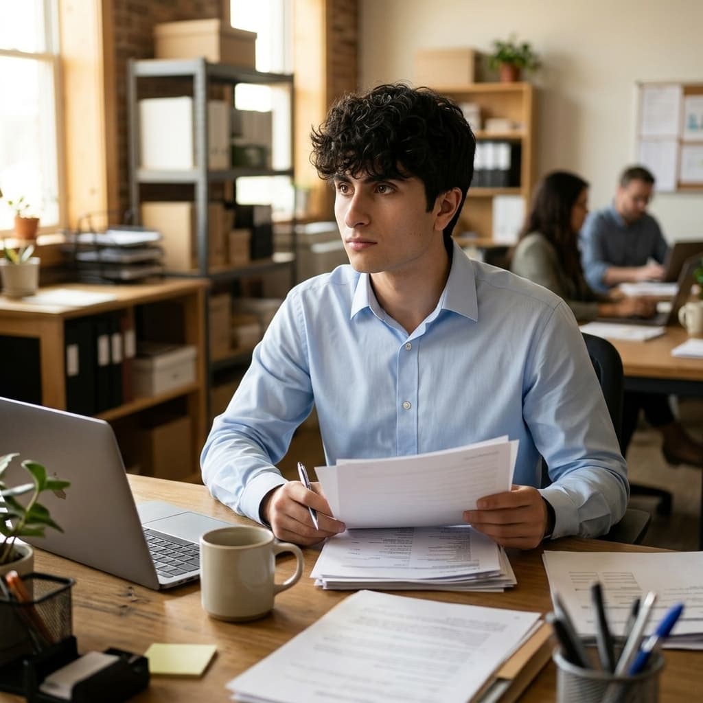 Small business owner reviewing financials